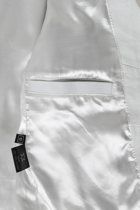 Women's White Nappa Leather Biker Jacket - CELIA Style