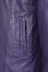 Purple leather hip length coat with fur trimmed detachable hood and drawstring detail by LLD Original