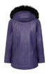 Purple leather hip-length coat with detachable fur-trimmed hood and drawstring by LLD Original