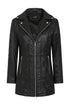 Women's black leather biker jacket - LLD Original, featuring a classic design and available in various sizes.