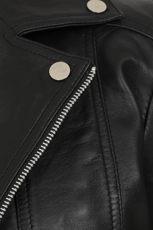 Women's black leather biker jacket, LLD Original, available in sizes 8, 10, 12