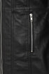 Women's black leather long biker jacket with zippers, by LLD Original, available in sizes 8 to 18.