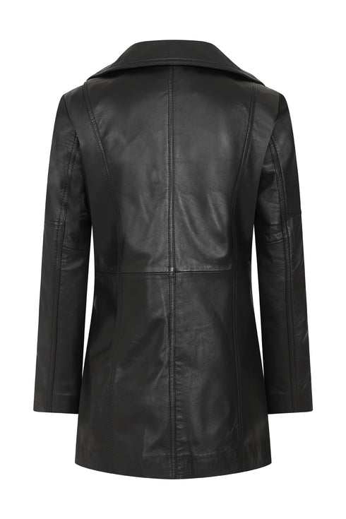Women’s Black Real Nappa Leather Long Biker Jacket – Linda