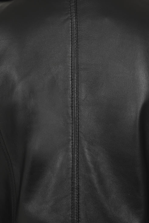 Women’s Black Real Nappa Leather Long Biker Jacket – Linda