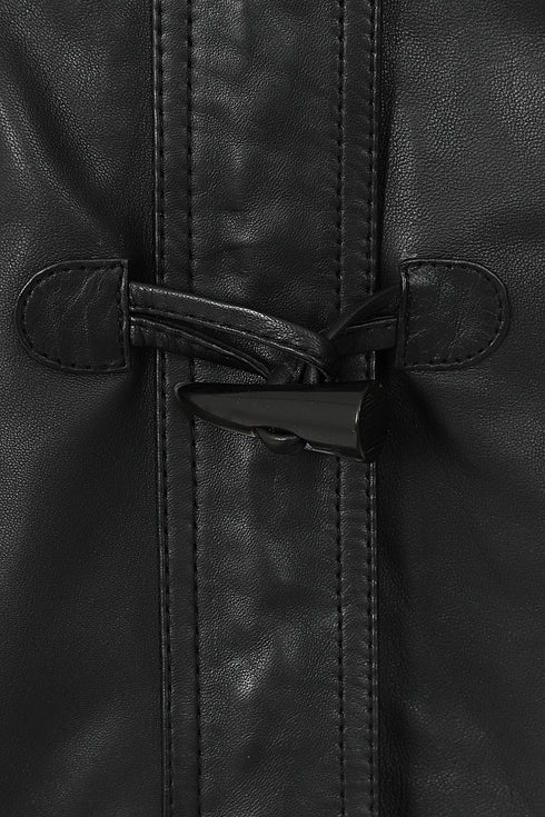 Women's black nappa leather jacket with detachable fur hood, 28-inch length, by LLD Original