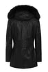 Women's Black Nappa Leather Jacket with Detachable Fur Hood - AMY