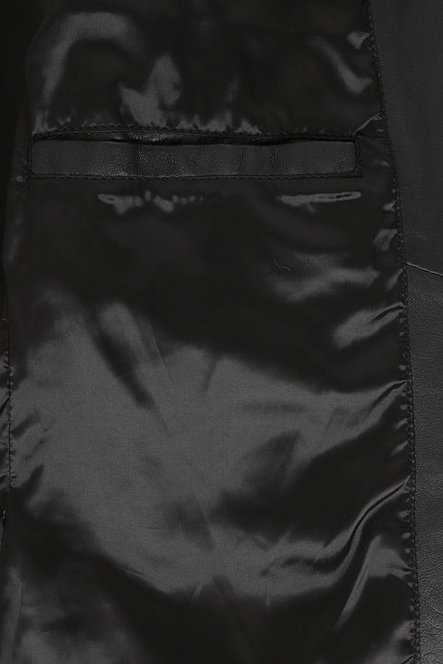 Women's Black Nappa Leather Jacket with Detachable Fur Hood - AMY