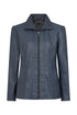 DEBBIE classic navy blue nappa leather jacket for women with collar, 25-inch length, available in sizes 8, 10, and 12.