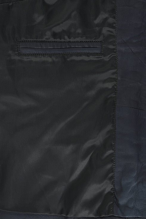 Black nappa leather jacket for women with YKK zip and classic collar, by LLD Original