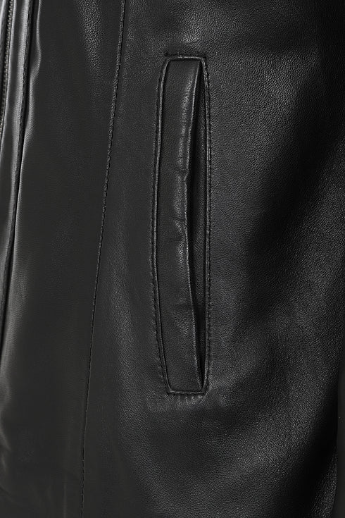 Classic black nappa leather jacket for women with YKK zip and collar by LLD Original