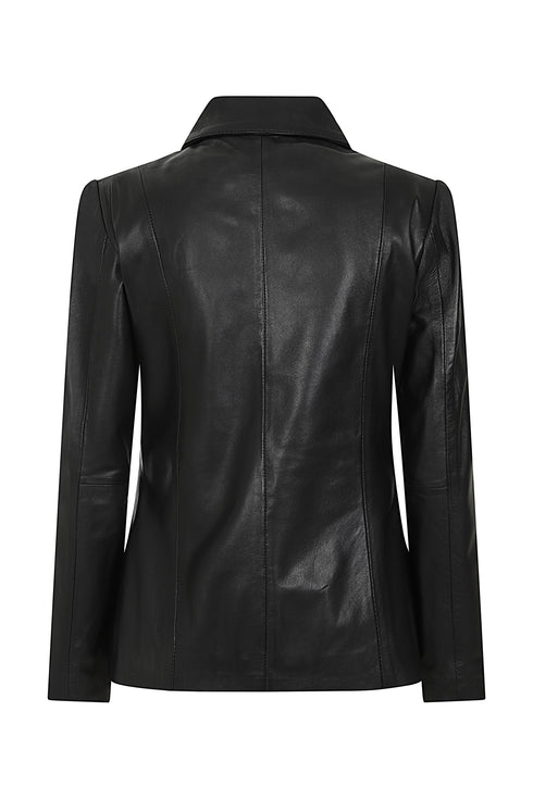 Classic black nappa leather jacket for women with YKK zip and collar, by LLD Original.