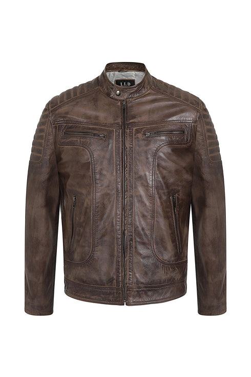 Men's Black, Brown, Grey Leather Racer Biker Style - CHARLIE - London Leathers Direct