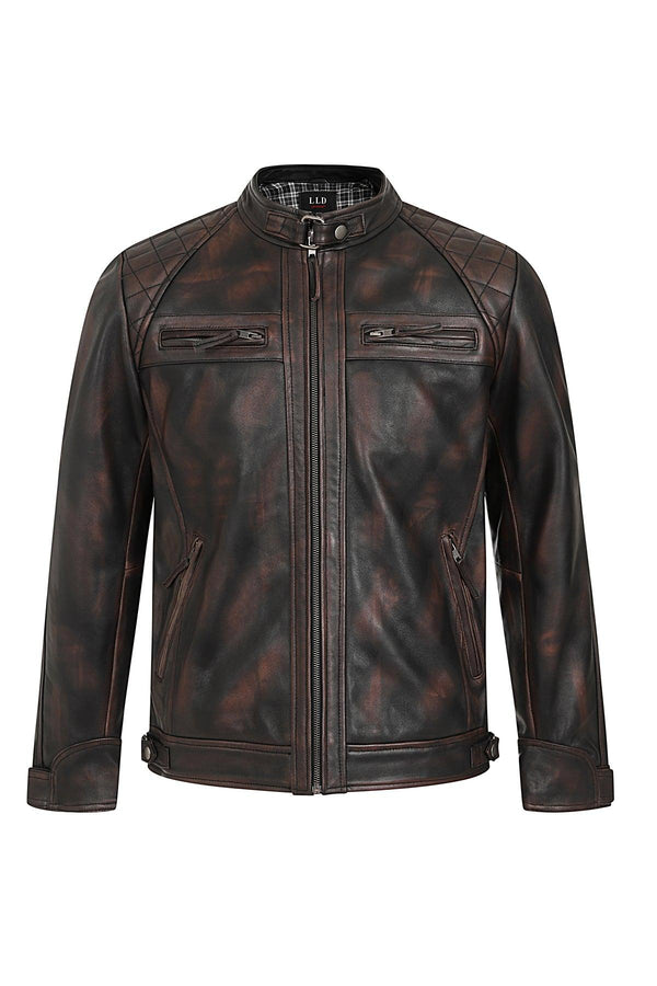 Men's Real Genuine Leather Biker Jacket Slim Fit - LEE - London Leathers Direct