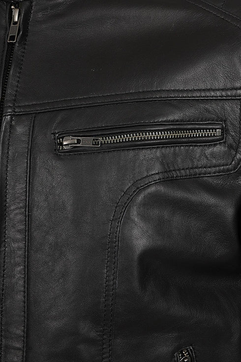 Men's Black, Brown, Grey Leather Racer Biker Style - CHARLIE - London Leathers Direct