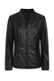 Black V-neck zip-up jacket made of genuine nappa leather by LLD Original, featuring a classic design.