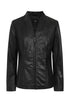 Black V-neck zip-up jacket made of genuine nappa leather by LLD Original, featuring a classic design.