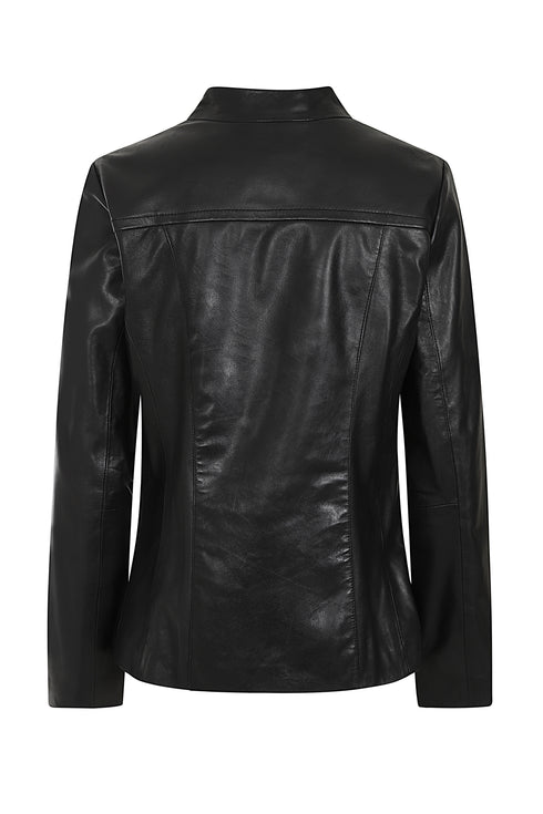 Black genuine nappa leather jacket with V-neck and zip up front from LLD Original