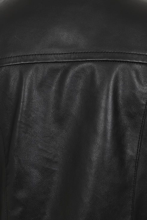 LAURA Women's Genuine Nappa Leather Jacket - Black V-Neck Zip Up