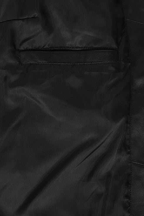 LAURA Women's Genuine Nappa Leather Jacket - Black V-Neck Zip Up