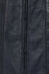 Women's Navy Blue Nappa Leather Hip Length Coat - Fur Trimmed Hood CARLA