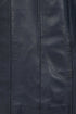 Women's Navy Blue Nappa Leather Hip Length Coat - Fur Trimmed Hood CARLA