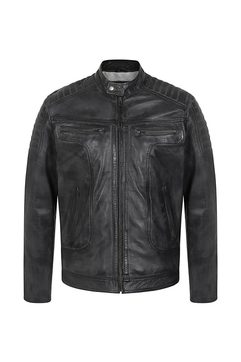Men's Black, Brown, Grey Leather Racer Biker Style - CHARLIE - London Leathers Direct