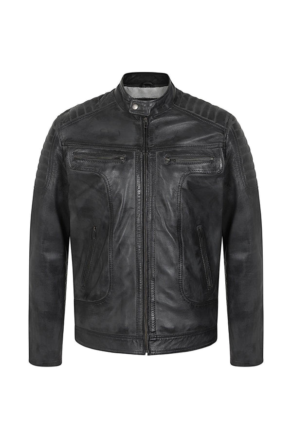 Men's Black, Brown, Grey Leather Racer Biker Style - CHARLIE - London Leathers Direct