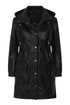 Women's Black Leather Duffle Coat 3/4 Length Hooded - BECKY
