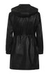 Women's Black Leather Duffle Coat 3/4 Length Hooded - BECKY