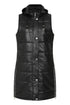 Black long leather quilted gilet with detachable hood, sizes 8-18 by LLD Original
