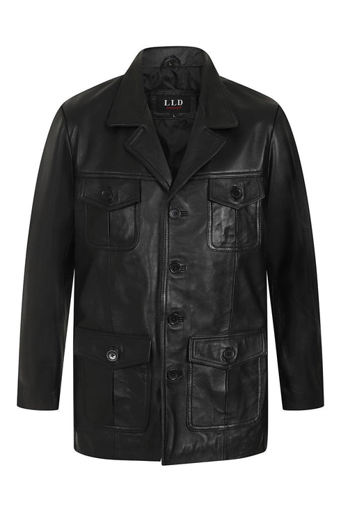 Men's Real Genuine Leather Classic Button Front Jacket - Steve - London Leathers Direct