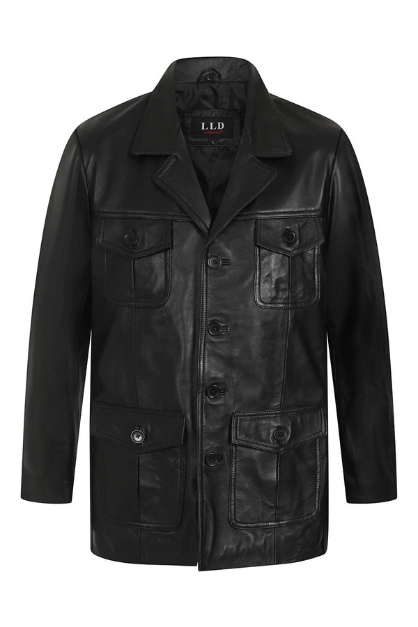 Men's Real Genuine Leather Classic Button Front Jacket - Steve - London Leathers Direct