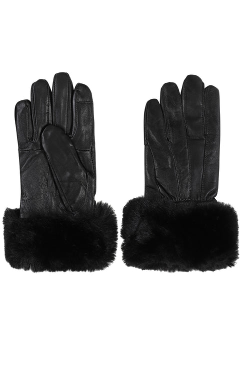 Black genuine Nappa leather gloves with fur cuff and warm lining by LLD Original