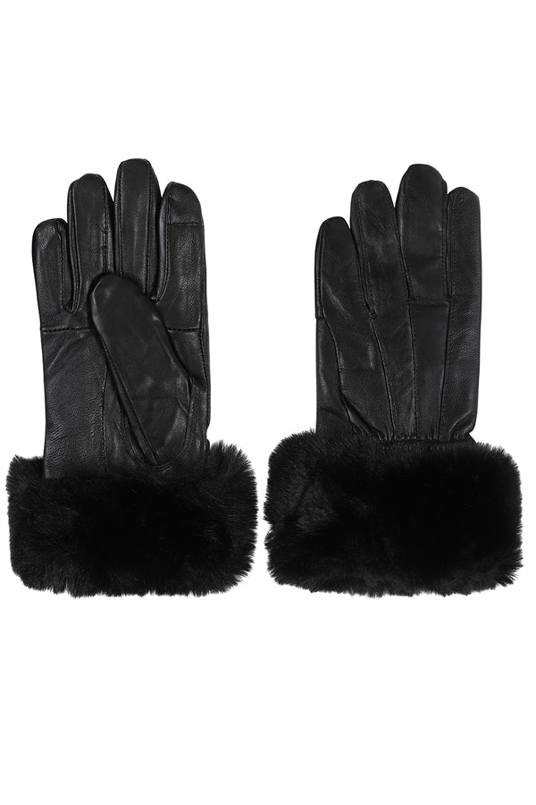 Black genuine Nappa leather gloves with fur cuff and warm lining by LLD Original