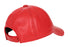 Red Nappa leather baseball cap with curved peak and adjustable strap by LLD Original
