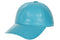 Turquoise leather baseball cap by LLD Original with soft lamb nappa and curved peak, adjustable velcro strap.