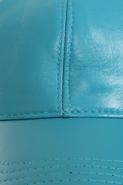 Turquoise leather baseball cap with curved peak, adjustable velcro strap by LLD Original