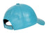 Turquoise leather baseball cap with curved peak and adjustable velcro, by LLD Original.