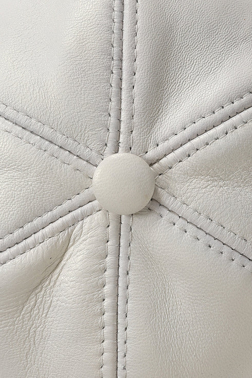 White leather baseball cap with curved peak by LLD Original, adjustable fit, stylish headwear accessory.