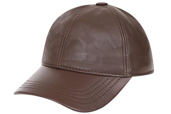 Light brown genuine lamb nappa leather baseball cap with curved peak by LLD Original