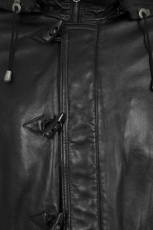 Men's Real Genuine Leather Classic Duffle Coat Jacket with Detachable Hood - Olly - London Leathers Direct