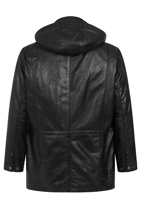 Men's Real Genuine Leather Classic Duffle Coat Jacket with Detachable Hood - Olly - London Leathers Direct
