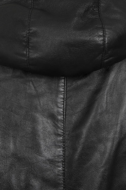 Men's Real Genuine Leather Classic Duffle Coat Jacket with Detachable Hood - Olly - London Leathers Direct
