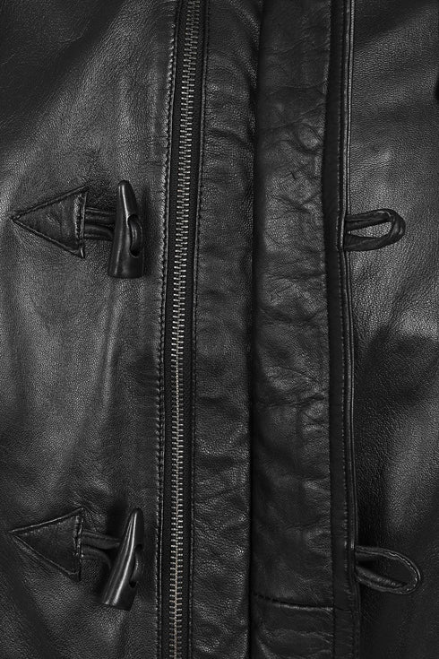 Men's Real Genuine Leather Classic Duffle Coat Jacket with Detachable Hood - Olly - London Leathers Direct