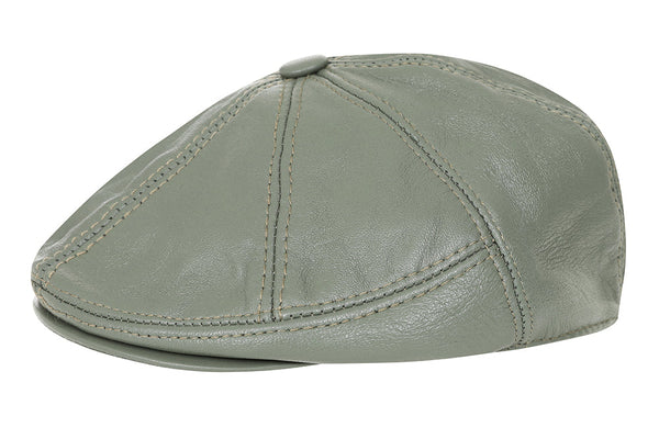 Grey green genuine nappa leather London flat cap by LLD Original, classic British-style headwear accessory
