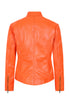 Women's orange leather biker jacket with collar, fitted style, and inside pocket by LLD Original
