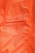 Orange leather biker jacket with collar, hip length, and inside pocket by LLD Original.
