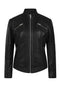Black lamb nappa leather biker jacket with stand-up collar by LLD Original, available in multiple sizes.