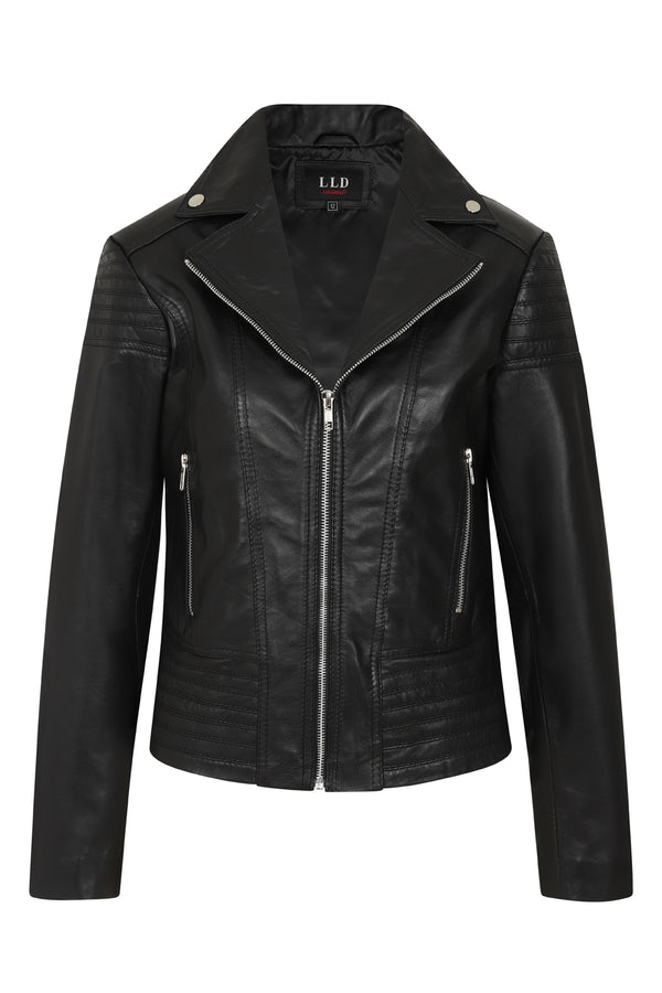 LLD Original black genuine nappa leather biker jacket for women in sizes 8-18