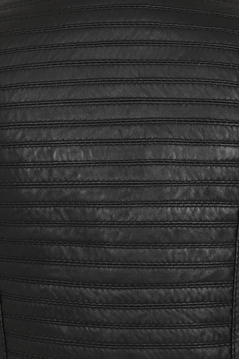 Black genuine nappa leather biker jacket for women, LLD Original, featuring classic biker style and zippered pockets.